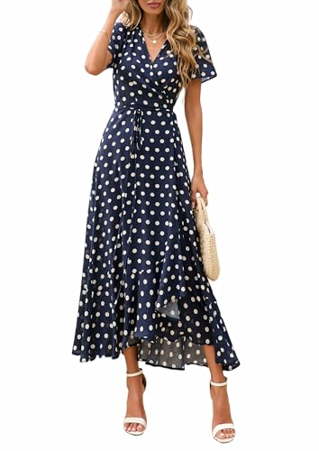 PRETTYGARDEN Women's Boho Floral Summer Maxi Dresses - color: Dot Navy White, size: XX-Large