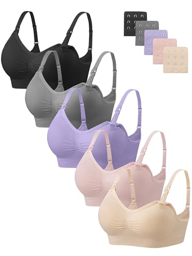 Angelhood Women Nursing Bras for Breastfeeding 5 Pack, Maternity Sleep Bra - color: 5 Pack Multicoloured M, size: Medium