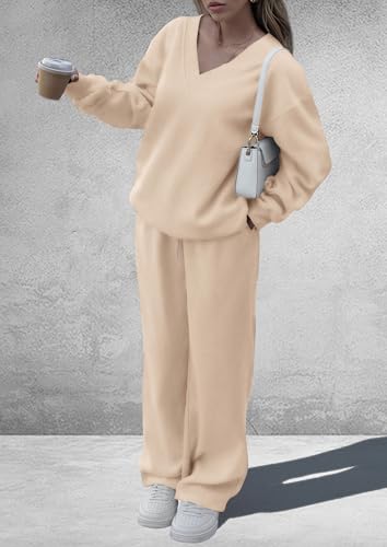 PRETTYGARDEN Womens 2 Piece Outfits Fall Sweatsuits - color: Beige, size: X-Large