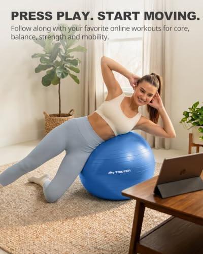 Trideer Yoga Ball for Exercise, Pregnancy, Exercise Ball, Pump Included - color: Royal Blue, size: L(23-26ines/58-65cm)