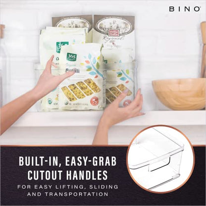 BINO | Plastic Storage Bins, Medium - 2 Pack | THE LUCID COLLECTION | Multi-Use Built-In Handles | BPA-Free | Clear Storage Containers | Fridge Organizer | Pantry & Home Organization - size: 2PK - MEDIUM