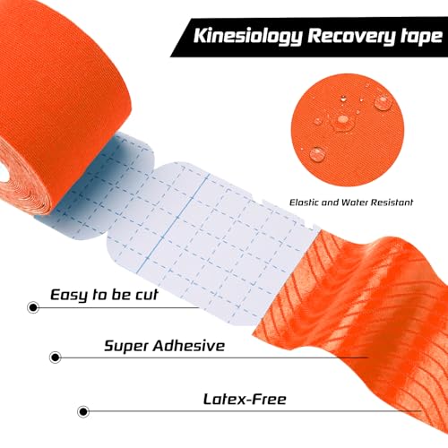 3 Pack Kinesiology Tape Precut, 60 Athletic Strips for Knee & Shoulder - color: Orange