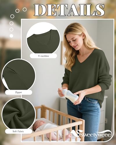 Women’s Waffle Knit Nursing Shirts Regular Fit - color: Army Green, size: Medium
