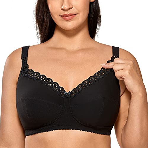 Gratlin Women's Plus Size Cotton Nursing Bra Wireless Breastfeeding Maternity Bras - color: Black, size: 36G