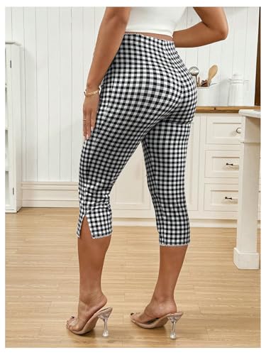 MakeMeChic Women's Maternity Plaid Capri Leggings Split Hem Capris Pants - color: Black and White, size: X-Large