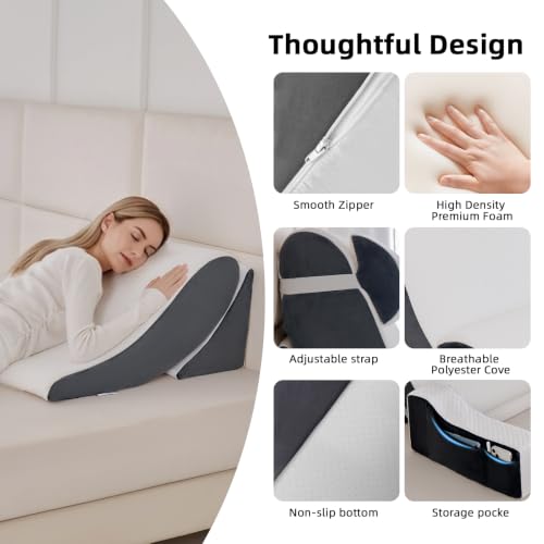 Wedge Pillow Set for After Surgery,White/Dark Grey,9PCS-23.2" - color: White/Dark Grey, size: 9PCS-23.2''
