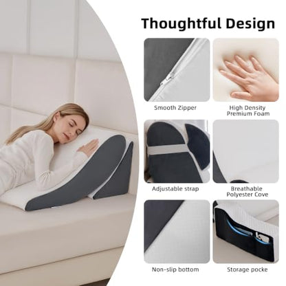 Wedge Pillow Set for After Surgery,White/Dark Grey,9PCS-23.2" - color: White/Dark Grey, size: 9PCS-23.2''
