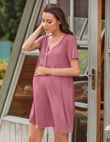 Ekouaer Labor and Delivery Gown Maternity Nursing Nightgown Breastfeeding - color: Burgundy, size: Medium