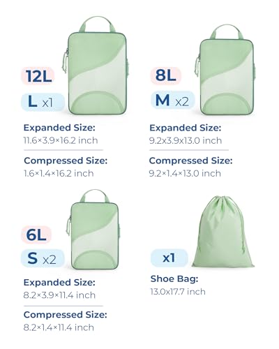 Bagsmart Compression Packing Cubes, Travel Bag Cruise Ship Essentials - color: Green, size: 6 Set