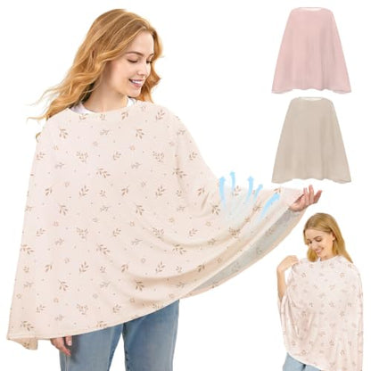 Basumee Nursing Cover for Breastfeeding Breathable Mesh 360 Full Privacy - color: Almond Beige Branches, size: 1 Pack