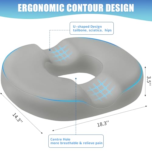 BlissTrends Donut Pillow Seat Cushion, Memory Foam Lifting Cushions - color: Light Grey, size: X-Large