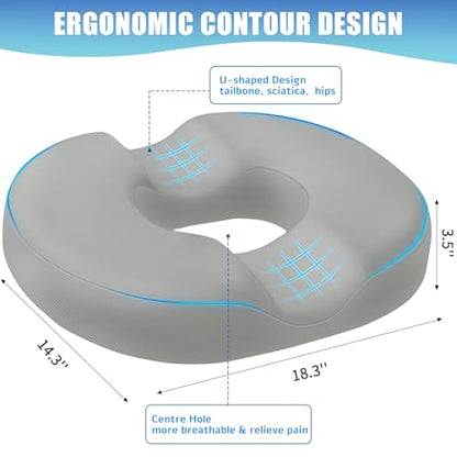 BlissTrends Donut Pillow Seat Cushion, Memory Foam Lifting Cushions - color: Light Grey, size: X-Large