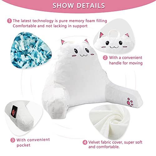 SUNSIDE Cat Reading Pillow,Detachable Back with Arms for Sitting Up Bed - color: White