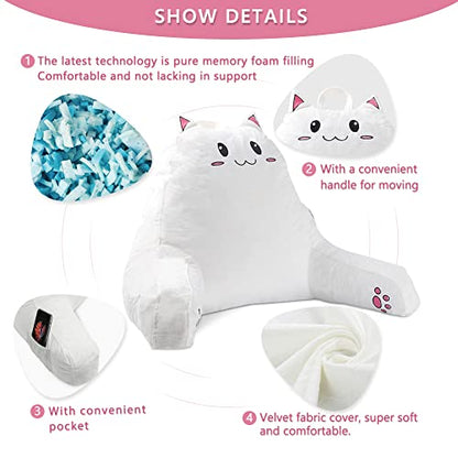 SUNSIDE Cat Reading Pillow,Detachable Back with Arms for Sitting Up Bed - color: White
