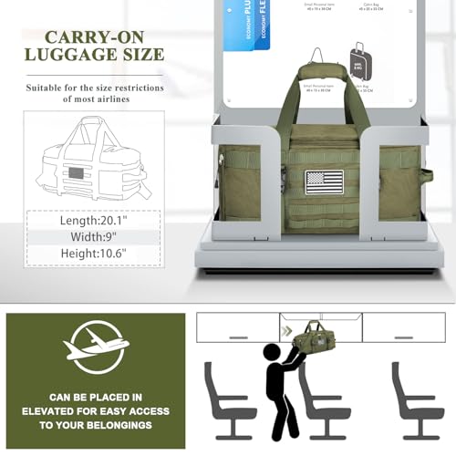 Gym Bags for Men Women, Military Duffle Bag with Shoe Compartment - color: Green, size: Medium