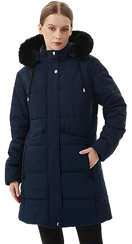 MOERDENG Women's Warm Winter Puffer Coat Waterproof Long Down Jacket - color: Navy, size: Small