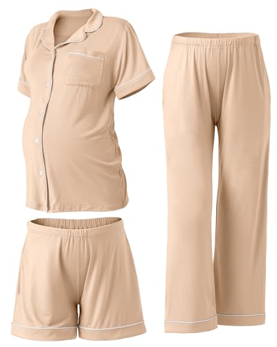 Rnxrbb Button Down Maternity Pajamas Set Nursing Postpartum Pjs Clothes - color: New-champagne, size: Small