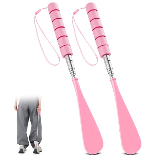 Amaxiu 2 Pcs Shoe Horn Long Handle Retractable, Stainless Steel Shoehorn