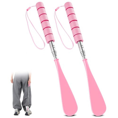 Amaxiu 2 Pcs Shoe Horn Long Handle Retractable, Stainless Steel Shoehorn