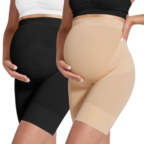 KIM S "Baby Shower Essential” Maternity Shapewear, Belly Support Underwear - color: E. 2 Pack(black+nude), size: Medium