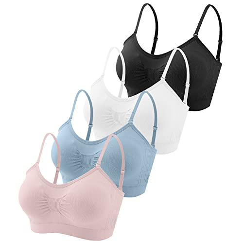 Omisy 4 Pack Sports Bras for Women, Padded Bralettes with Adjustable Straps - color: Black, White, Pink, Blue, size: Large