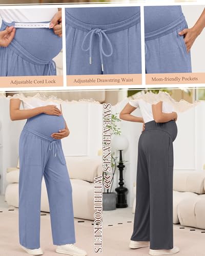 3 Pack Women's Maternity Casual Pants - color: Blue, Dark Gray, Black, size: Large
