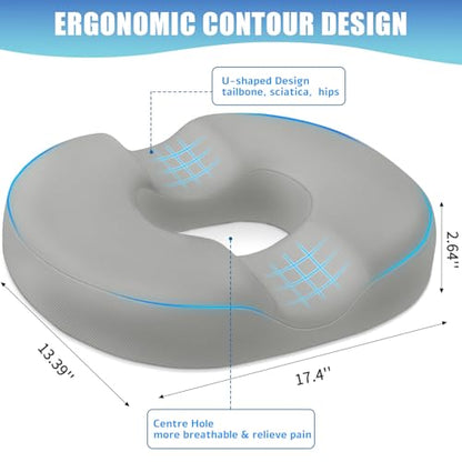 BlissTrends Donut Pillow Seat Cushion, Memory Foam Lifting Cushions - color: Light Grey, size: Large