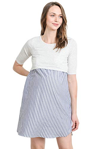 LaClef Women's Maternity Nursing Shift Dress with Side Pocket - color: H Gray/Black Stripe, size: Small