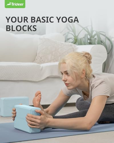 Yoga Blocks 2 Pack with Supportive Non-Slip Foam for Yoga Pilate Stretching - color: Light Blue