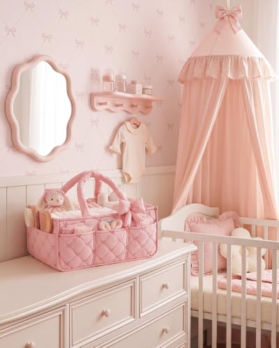 Blissful Diary Baby Diaper Caddy Organizer, Nursery Basket, Bow Light Pink - color: Bow Light Pink