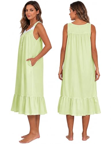 Viakeo 100% Cotton Nightgown for Women - color: Light Green, size: XX-Large