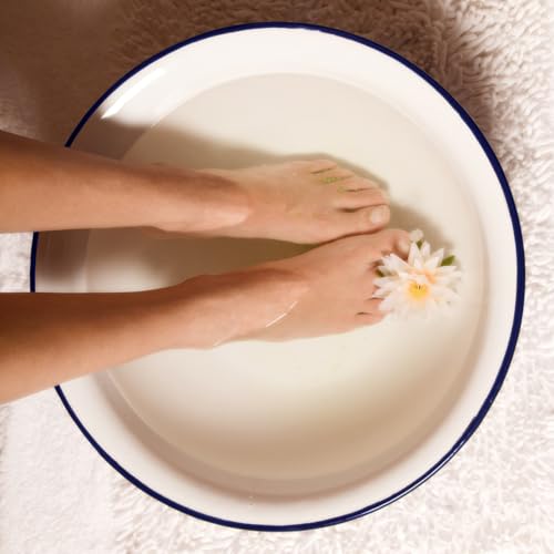 Vintage Enamel Basin, Metal Foot Soaking Tub with Blue Rim