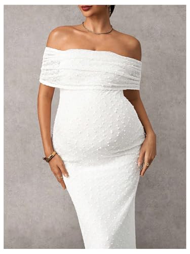 SweatyRocks Women's Maternity Off The Shoulder Dress Bodycon Maxi Dresses - color: White, size: Medium