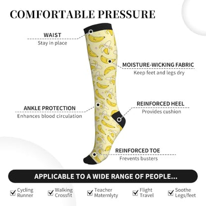 Compression Socks Women and Men 15-20mmHg-Circulation Support Socks for Athletic Running Cycling - color: Banana