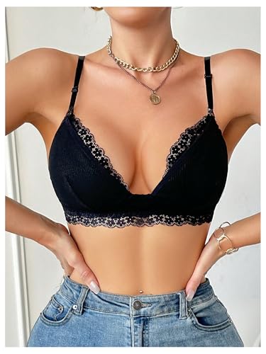 SHENHE Women's Lace Non-Padded Nursing Bras for Breastfeeding - color: Black, size: Medium