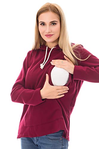 Bearsland Women's Maternity Sweater Clothes Nursing Sweatshirt Breastfeeding Hoodie with Pockets - color: Deepred, size: X-Large