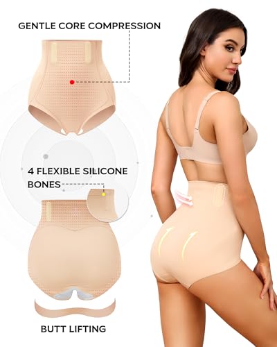 LEVAO Women's Tummy Control Underwear High Waisted Seamless Panties 4 Pack - color: Black,nude,reddish Brown,khaki, size: Small