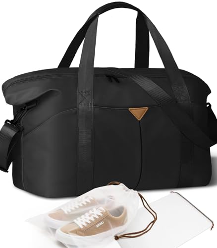 Duffle Bag for Travel with Trolley Sleeve, Gym Bag, Black - color: Black