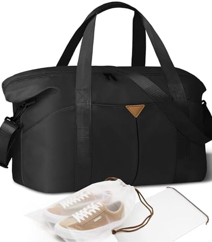 Duffle Bag for Travel with Trolley Sleeve, Gym Bag, Black - color: Black