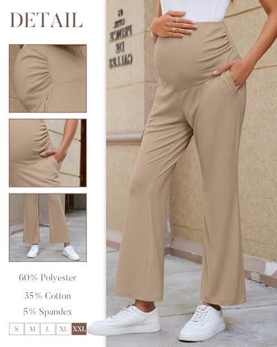 3 Pack Women's Maternity Pants Comfy Flare Trousers - color: Black, Brown, Khaki, size: Small