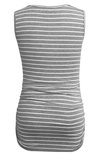Smallshow Women's Maternity Tank Tops Sleeveless Ruched Pregnancy Clothes 3-Pack - color: Black/Light Grey/Grey Stripe, size: Medium