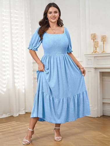 CICIDUDU Plus Size Casual Summer Milkmaid Maxi Dresses for Curvy Women - color: Blue, size: 4X-Large Plus