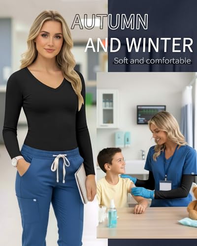 Neer 3 Pack Women Long Sleeve Underscrubs Shirts - color: Black, Black, Black, size: Large