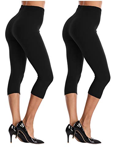 Kotii Women's Soft Capri Leggings 3/4 Cropped Leggings High Waisted Capris Tights - color: Black(2 Pack), size: One Size
