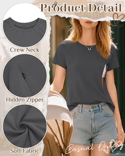 Huukeay 4 Pack Women's Nursing Breastfeeding T-Shirts - color: White, Light Gray, Dark Gray, Black, size: X-Large