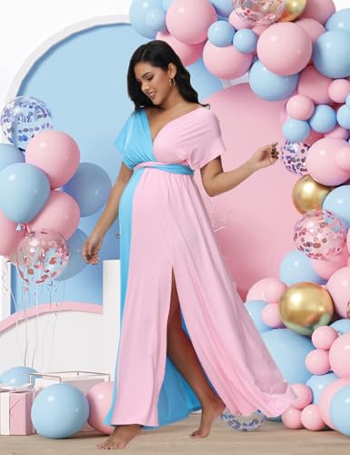 Women's Maternity Colorblock Multi-Way Baby Shower Long Dress - size: X-Large