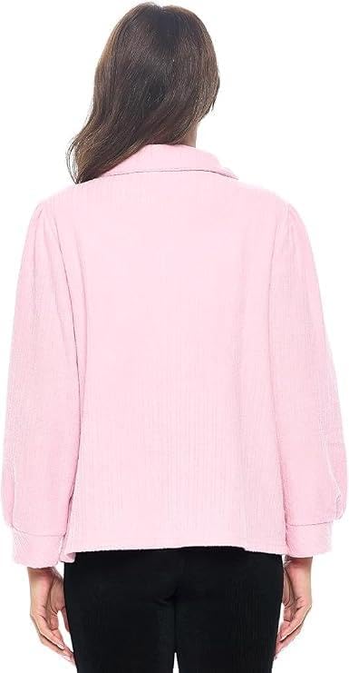 Casual Nights Women's Chenille Bed Jacket, Button Front Long Sleeve Sleep Top with Pockets - color: Pink, size: 3X