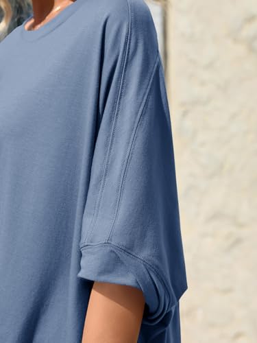 Tankaneo Womens Oversized Tshirts Batwing Short Sleeve Asymmetric Hem Tops - color: Blue Grey, size: XX-Large