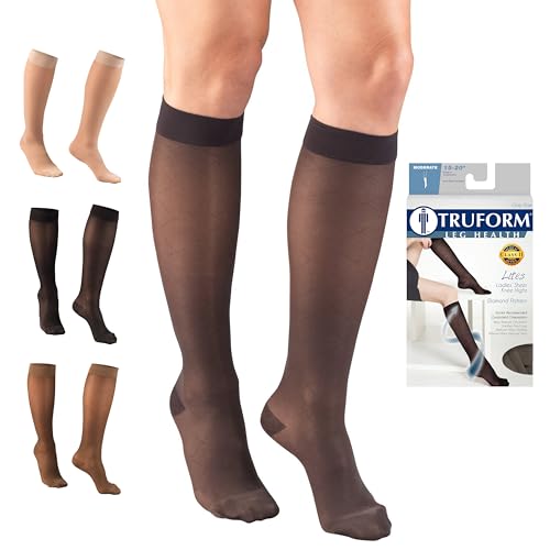 Truform Sheer Compression Stockings, 15-20 mmHg, Women's Knee High Length, Diamond Pattern, Charcoal, Large - color: Charcoal, size: Large (1 Pair), style: Diamond Pattern