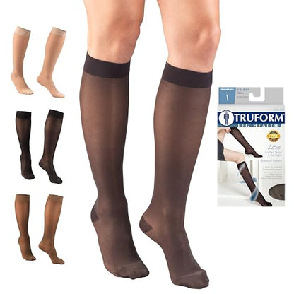 Truform Sheer Compression Stockings, 15-20 mmHg, Women's Knee High Length, Diamond Pattern, Charcoal, Large - color: Charcoal, size: Large (1 Pair), style: Diamond Pattern